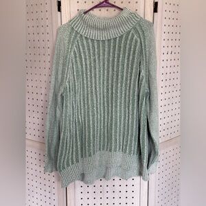 Versona Mint Green Striped Turtleneck Sweater